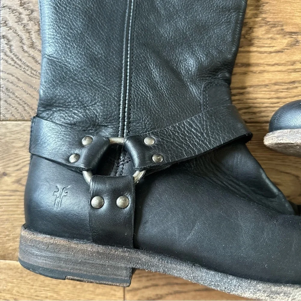 Frye Phillip Harness Tall Black Leather Boots Sz 10